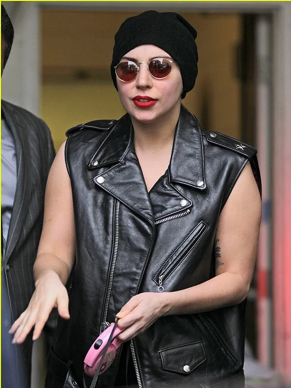 Lady Gaga Singer Black Leather Vest