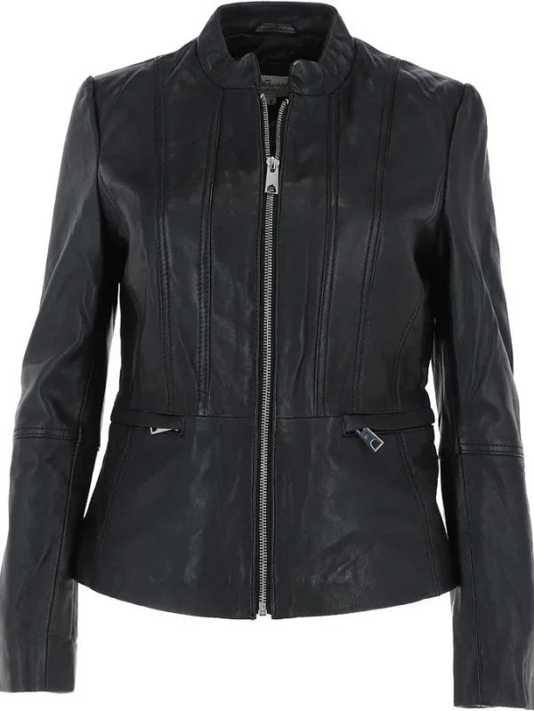 Leather Biker Jacket Black Sheena