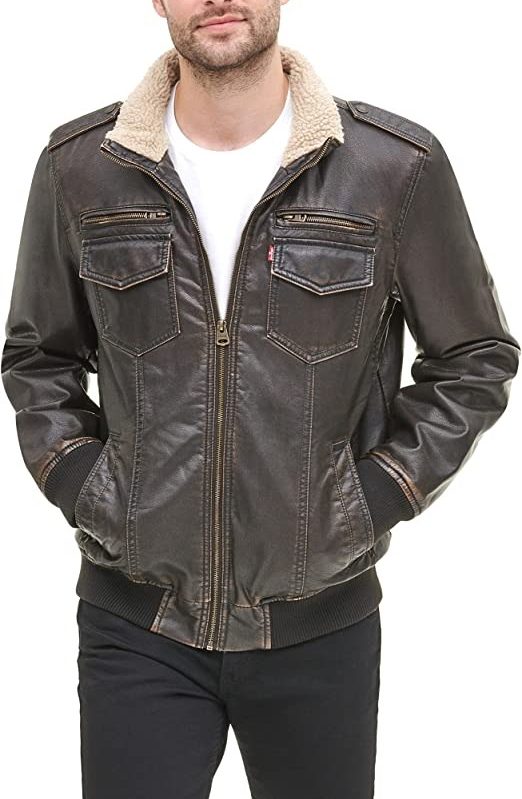 Men's Faux Leather Sherpa Aviator Bomber Jacket