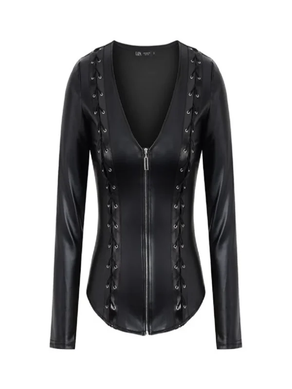 Women Faux Leather Zipper Steampunk Moto Biker Jacket Coat Tops