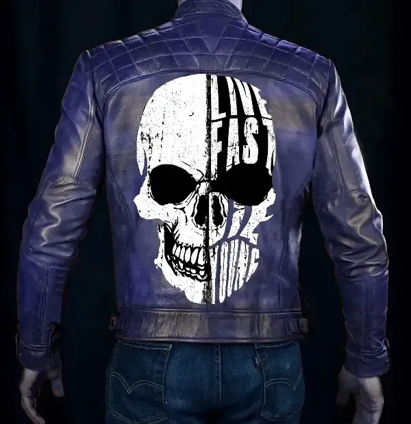 Live Fast Die Young Skull Biker Jacket