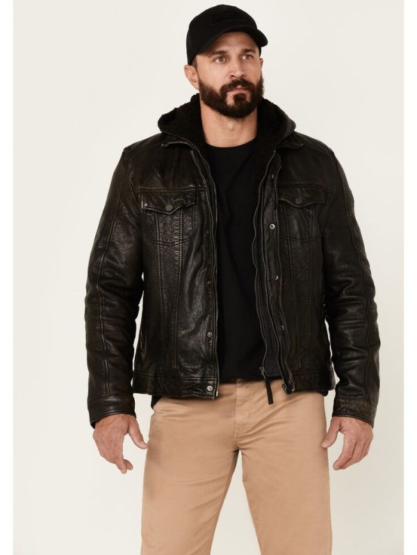 LEATHER MEN'S DARK GREY TRUCKER JACKET