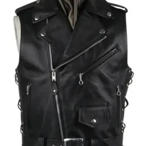 MEN'S BLACK LEATHER BIKER VEST