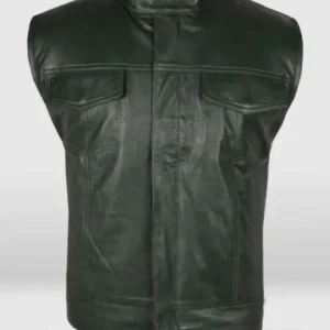 BLACK LEATHER VEST FOR MEN