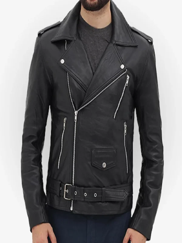 Mens Black Aviator Style Motorcycle Rider Leather Jacket