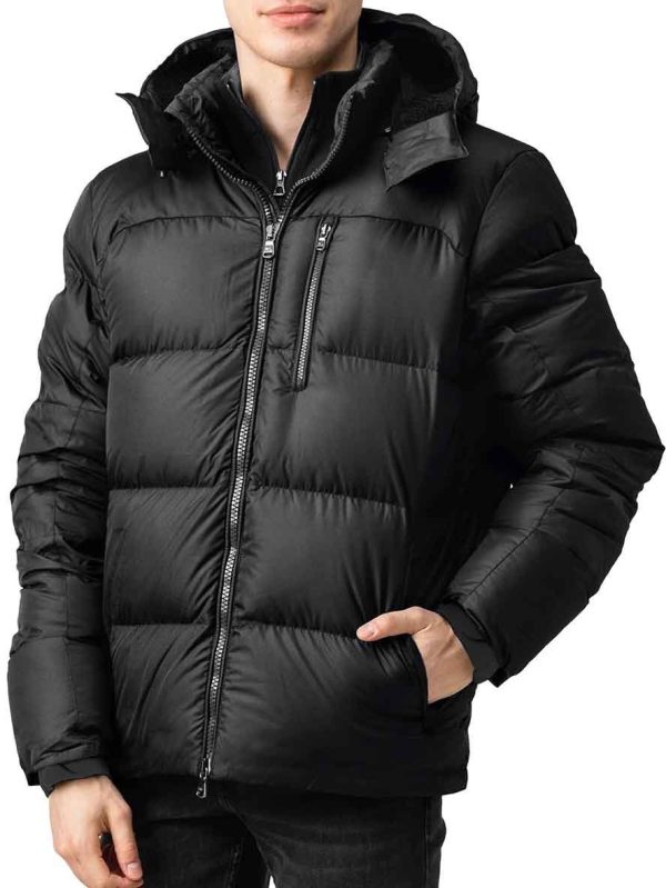 Mens Black Hooded Puffer Jacket