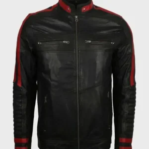 Mens Cafe Racer Red & Black Leather Jacket