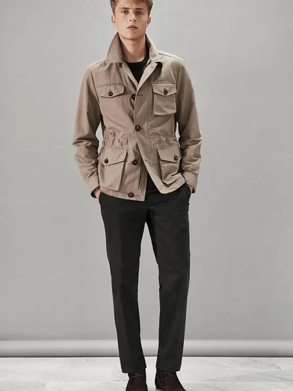 Men's Casual Beige Cotton Jacket