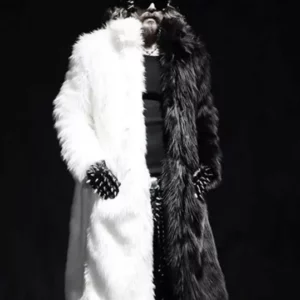 Men Fur Thickening Over Knee black and white coat