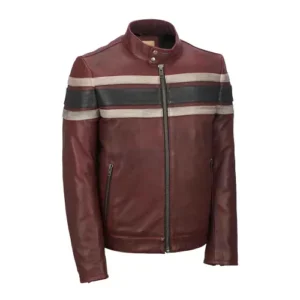 Mens Retro Red Waxed Vintage Leather Jacket