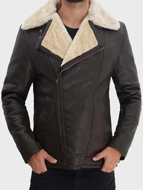 Men's Shearling Chocolate Brown Leather Jacket