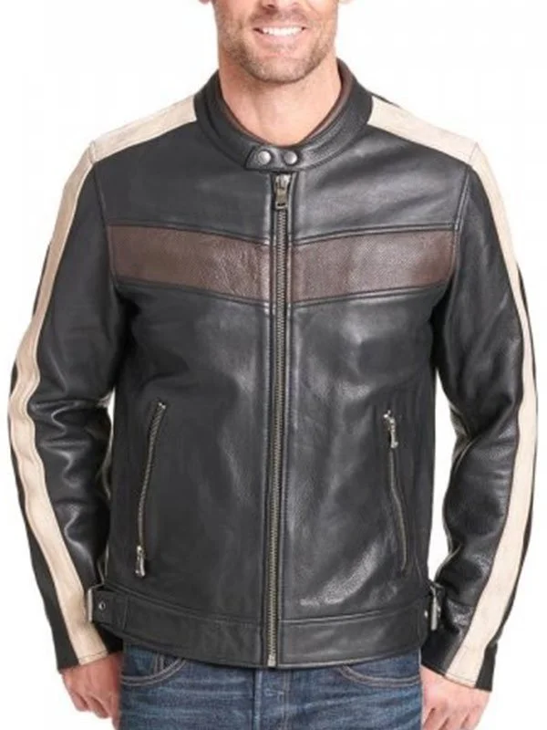 Men's Vintage Buckled Waist Biker Leather Jacket