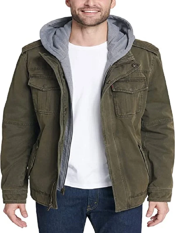 Men's Washed Cotton Hooded Military Jacket