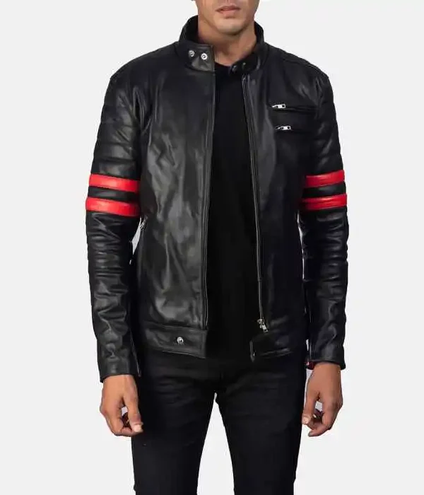 Monza Black & Red Leather Biker Jacket