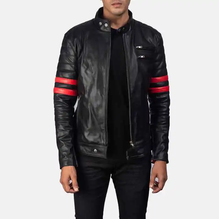 Monza Black & Red Leather Biker Jacket