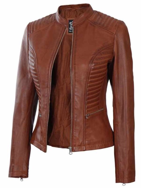 Rachel Womens Cognac Wax Leather Jacket