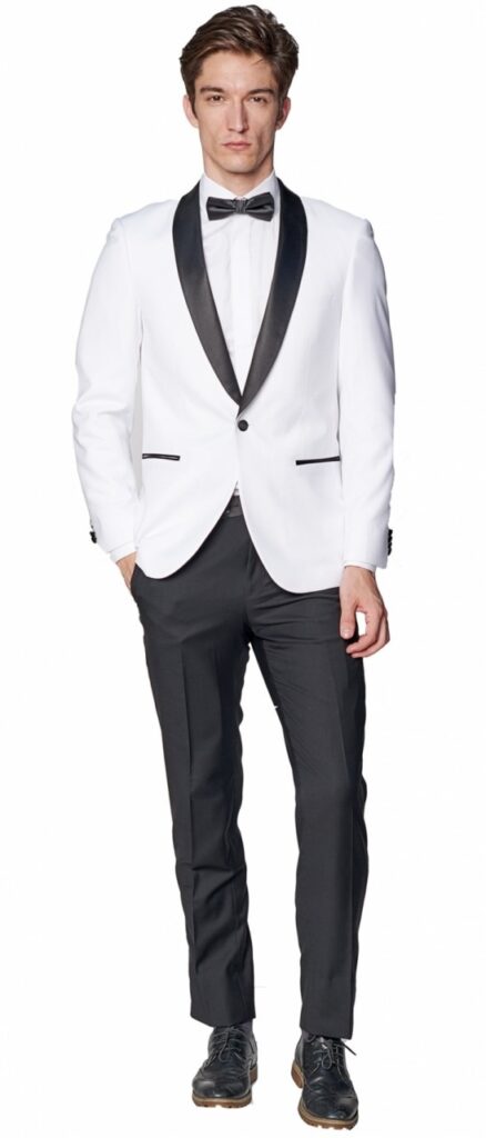 Rakowski Prom White Tuxedo Jacket Black Lapel