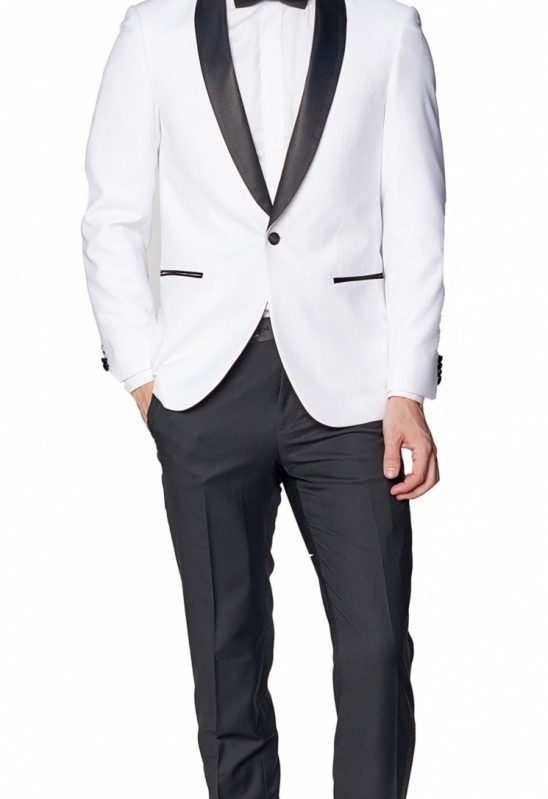 Rakowski Prom White Tuxedo Jacket Black Lapel