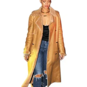 Rihanna Fur Collar Leather Coat