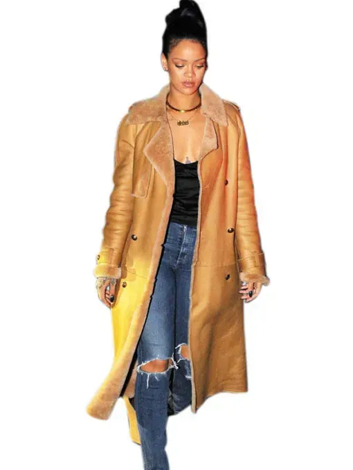 Rihanna Fur Collar Leather Coat