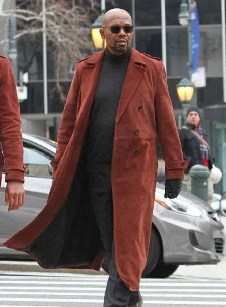 SAMUEL L. JACKSON SHAFT RED LEATHER LONG COAT