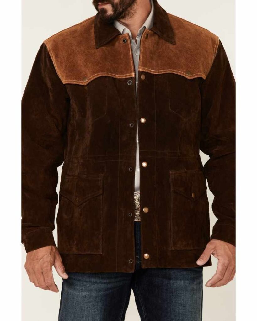 MEN'S TWO-TONE SUEDE SNAP-FRONT RANCHER CAR COAT