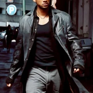 WILL SMITH I ROBOT BLACK LEATHER LONG COAT