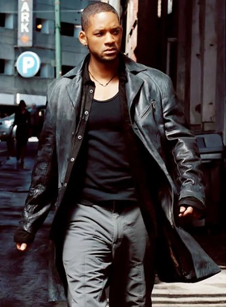 WILL SMITH I ROBOT BLACK LEATHER LONG COAT