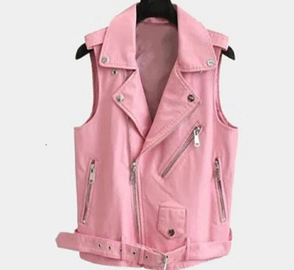 Women Pink Leather Biker Vest