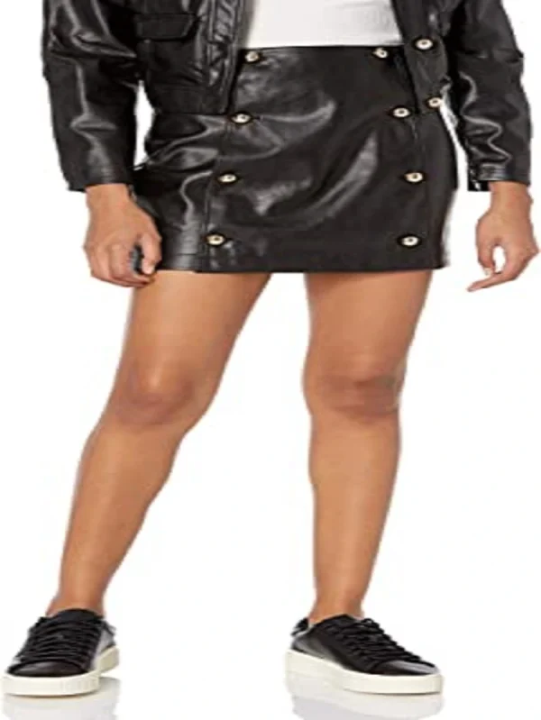 Women's Vegan Leather Button Detail Mini Skirt