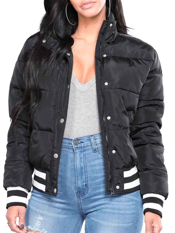 Womens Black Puffer Bomber Jacket