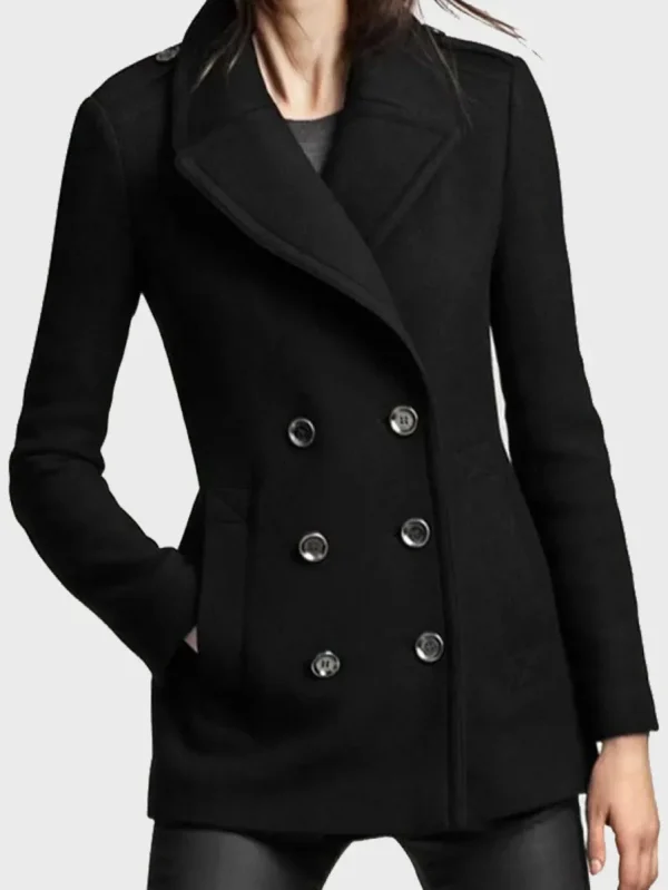 Womens Black Wool Peacoat