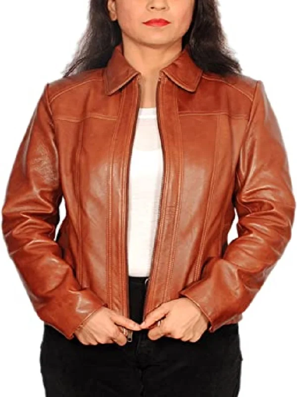 Women's Lambskin Leather Short Pea coat Jacket