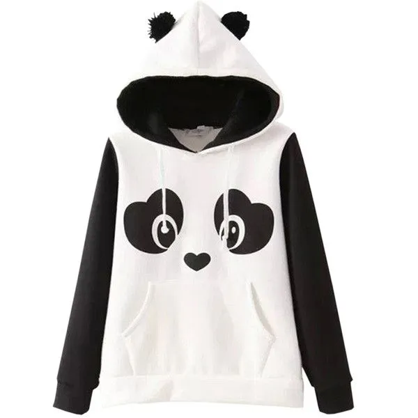 Womens Panda Black And white Hoodie