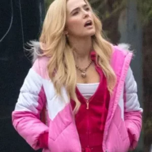 Zoey Deutch Zombieland Double Tap Pink Satin Jacket