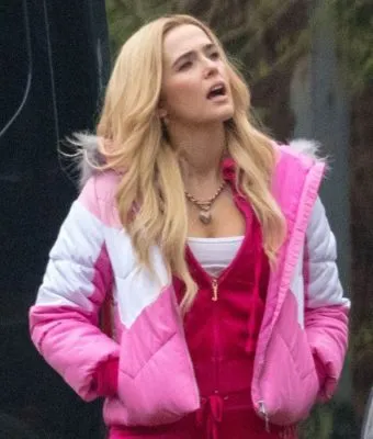 Zoey Deutch Zombieland Double Tap Pink Satin Jacket