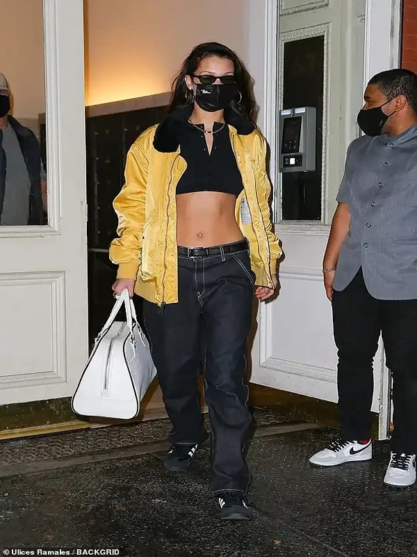 American Model Bella Hadid Yellow Bomber jacket