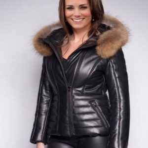 Kate Middleton Fur Collar Hooded Leather Jacket