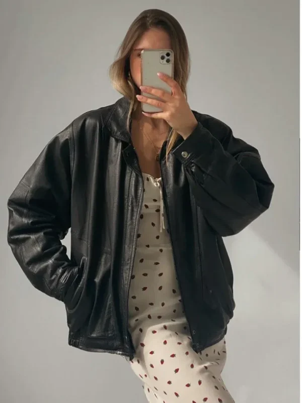 90's Oversized Bomber Black Jacket