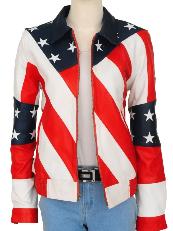 American Flag Womens Faux Leather Jacket