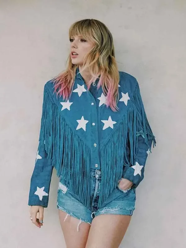 Blue Singer Taylor Swift Denim Fringe Jacket