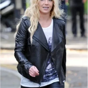 Britney Spears Black Leather Quilted Jacket