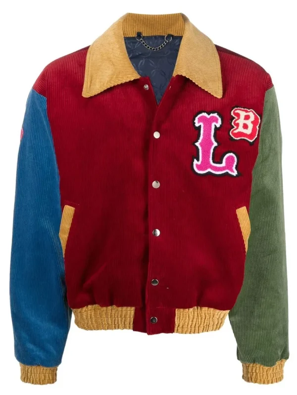 Colour Block Corduroy Lover Boy Letterman Jacket