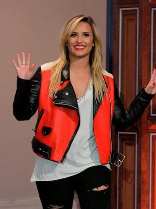 Demi Lovato Red Leather Jacket