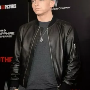 Eminem Black Bomber Leather Jacket