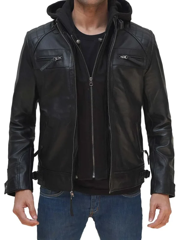 Johnson Leather Black Jacket With Hood