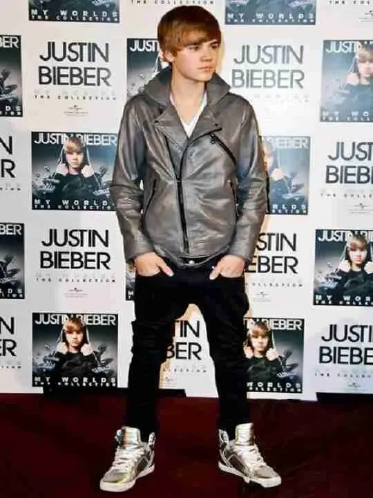 Canadian Singer Justin Drew Bieber Motorcycle Grey Leather Jacket