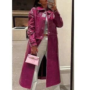 Kylie Jenner Magenta Leather Coat