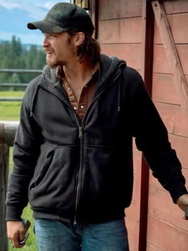 Luke Grimes Yellowstone Black Hooded Jacket