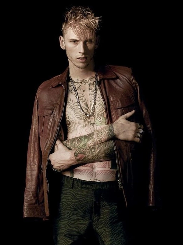 American rapper Machine Gun Kelly Brown Leather Jacket